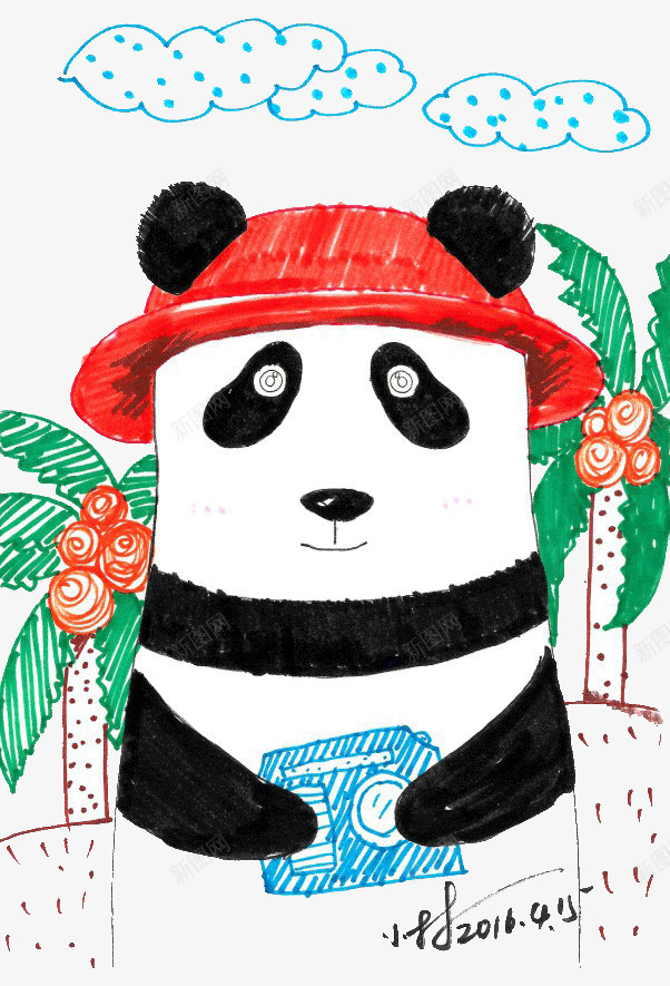戴帽子的熊猫png免抠素材_新图网 https://ixintu.com 国宝 手绘 插画 熊猫