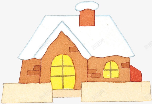 白雪和房子png免抠素材_新图网 https://ixintu.com 卡通 房子 手绘 橘色 烟囱 白色 白雪 黄色