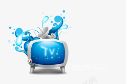 立体电视机蓝色花纹电视机高清图片