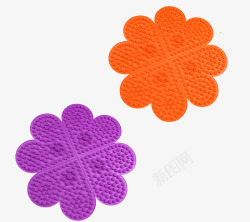 指压橘色和紫色的四叶草型指压板高清图片