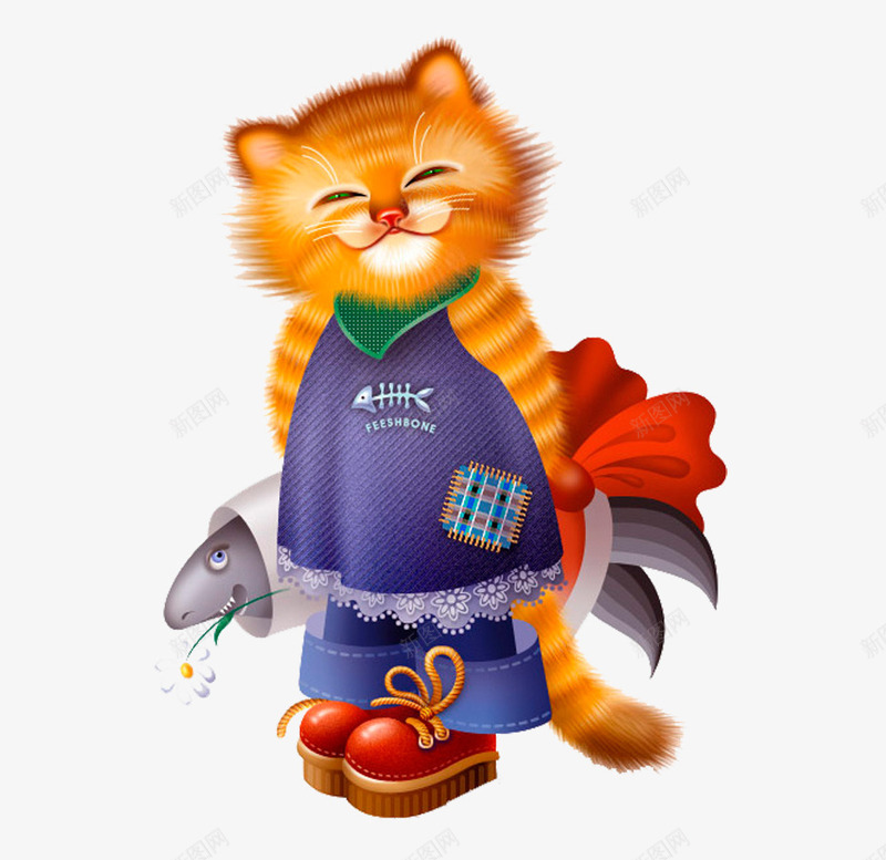 猫和鱼png免抠素材_新图网 https://ixintu.com 卡通 卡通猫 可爱 宠物 手绘 猫 猫咪 设计