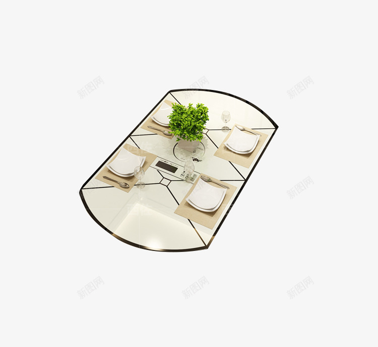 六人餐桌桌面摆设png免抠素材_新图网 https://ixintu.com 白色烤漆 碗碟餐具 餐桌桌面
