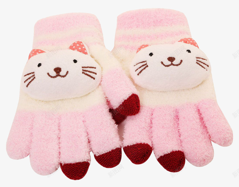 卡通手套png免抠素材_新图网 https://ixintu.com 产品实物 保暖 卡通 可爱 女款 手套 猫咪 粉色