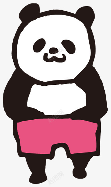 红色短裤熊猫png免抠素材_新图网 https://ixintu.com 创意 卡通 可爱 手绘 熊猫 短裤 简图 红色 黑色