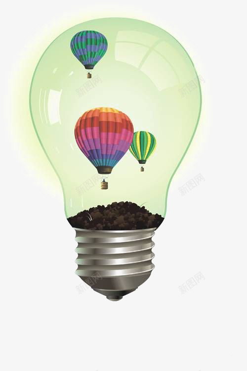 创意灯泡png免抠素材_新图网 https://ixintu.com 热气球 电灯泡 绿色灯泡 钨丝灯泡