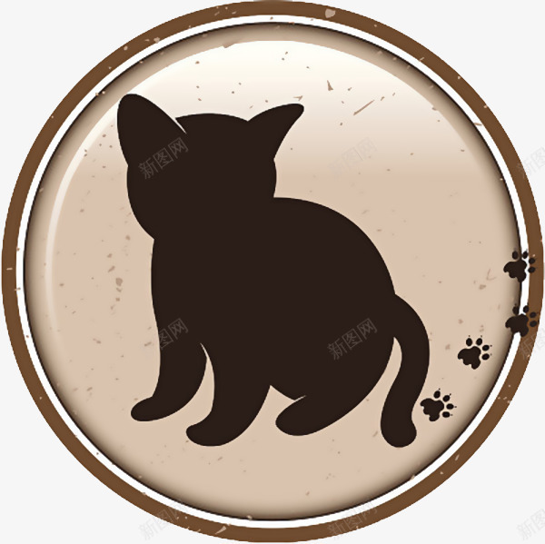圆形的卡通猫咪和脚印标志png免抠素材_新图网 https://ixintu.com 动物脚印 卡通猫咪 宠物 标志 猫咪脚印 设计