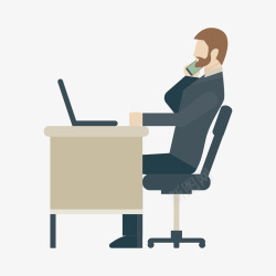 手绘穿西服商务人员PNG坐在办公桌前打电话的男子高清图片