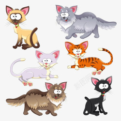 六只卡通猫咪矢量图高清图片