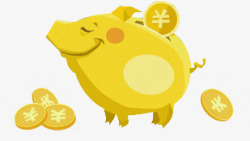 创意手绘扁平黄色的小猪存钱罐素材