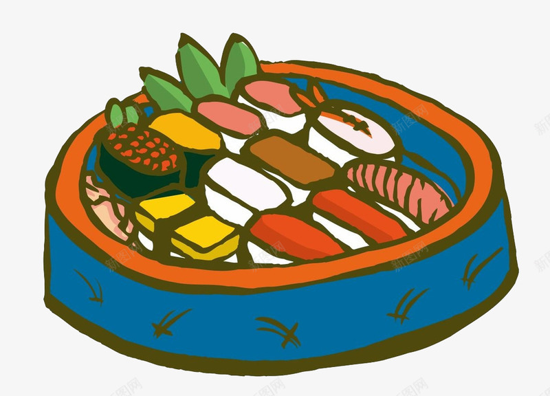 寿司点心食物png免抠素材_新图网 https://ixintu.com 卡通 寿司 手绘 点心 简画 简笔画 线描 线条 美食 食物 餐饮 黑白画