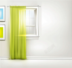 绿色窗帘窗户窗帘黄绿色阳光高清图片