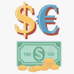 欧元纸币美元金钱金币效果元素矢量图高清图片