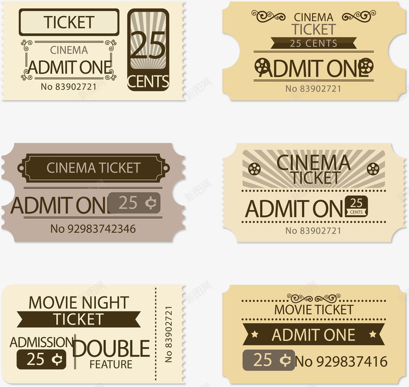 复古电影票票根图标png_新图网 https://ixintu.com 做旧 复古 电影票 矢量素材 票根 黄色
