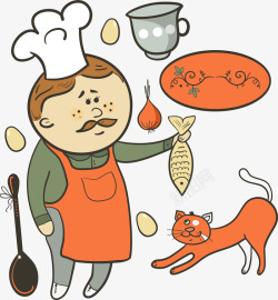 橙色卡通厨师猫咪装饰图案素材