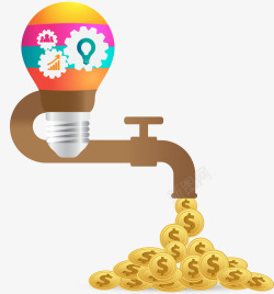 流出钱币png素材创意灯泡水龙头流出金币矢量图高清图片