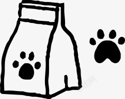 猫与猫粮手绘猫粮和脚印高清图片