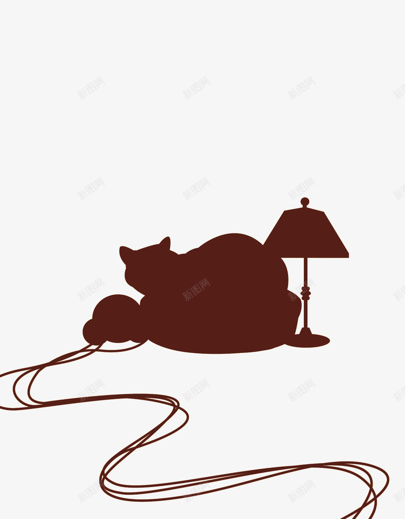 猫咪玩毛线黑影png免抠素材_新图网 https://ixintu.com 台灯 毛线 温暖 猫咪 黑影