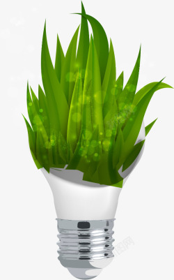 灯泡上的绿叶植物素材
