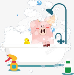 不爱洗澡的小猪可爱卡通洗澡小猪矢量图高清图片