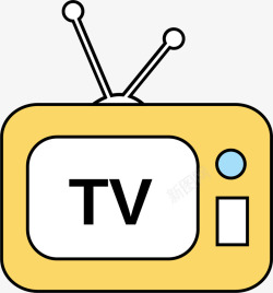 TV电视机手绘卡通黄色电视机高清图片