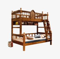 新古典实木成人床美式儿童高低床双层床胡桃木组高清图片