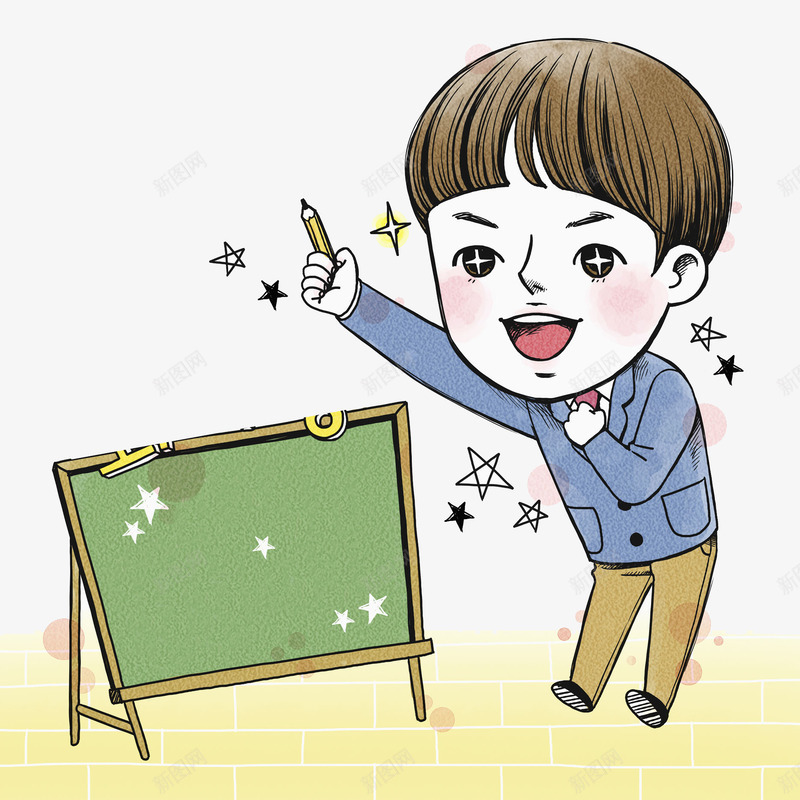 卡通老师讲课png免抠素材_新图网 https://ixintu.com 上课 卡通 卡通人物 老师 讲课 黑板