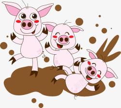 玩耍的小猪可爱插图污泥中玩耍的小猪高清图片