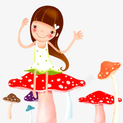 橘色蘑菇采蘑菇的小姑娘高清图片