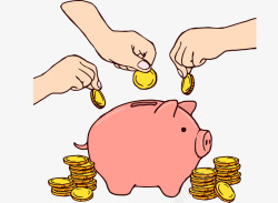 粉色陶瓷小猪存钱罐把金币放到存钱罐高清图片