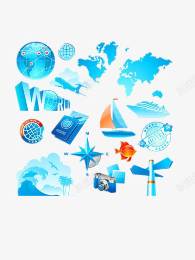 旅游图标png_新图网 https://ixintu.com 世界旅游日 旅游宣传图 旅游标签 旅行 游玩 蓝色