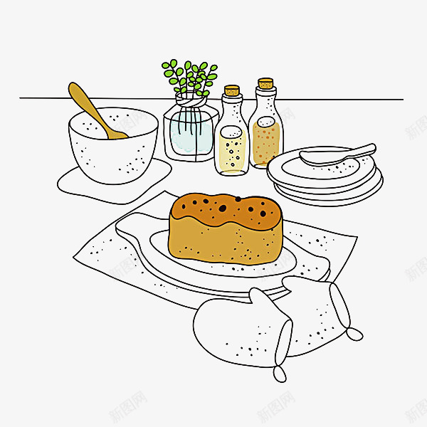 新鲜糕点png免抠素材_新图网 https://ixintu.com 厨房插画 植物 糕点 调味料 面包 食品 餐具