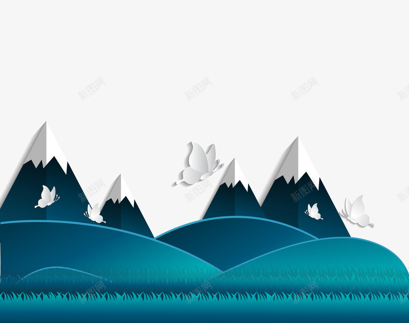 雪山剪贴画png免抠素材_新图网 https://ixintu.com 卡通 背景装饰 蓝色山峰 雪山剪贴画 风景