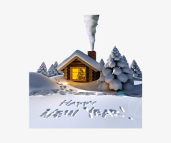手绘冬天雪地和房子素材