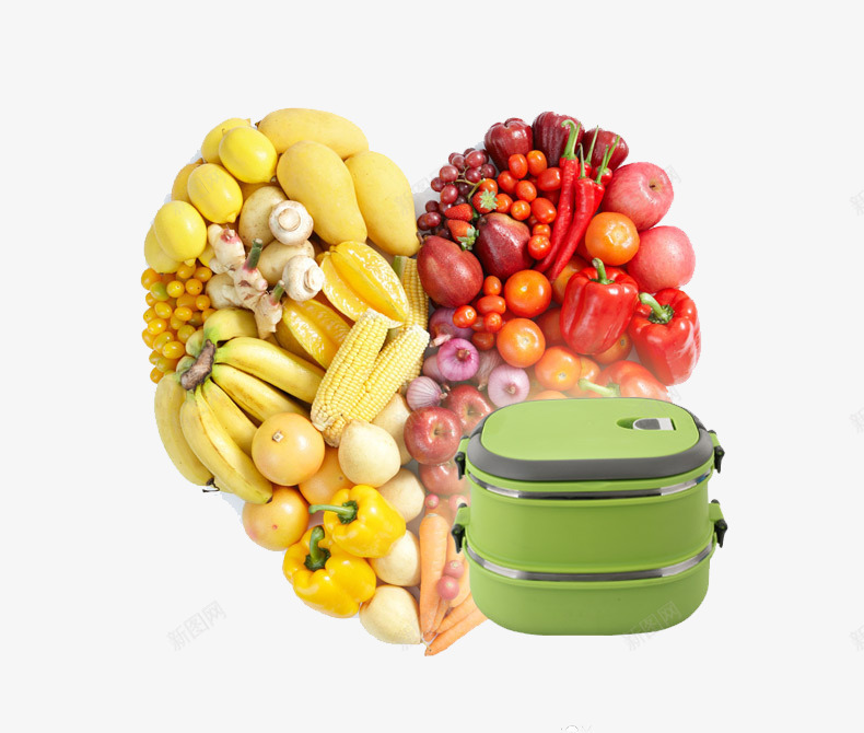 水果和饭盒png免抠素材_新图网 https://ixintu.com 产品实物 心形 餐具 餐盒