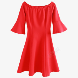 小香风性感红色连衣裙小香风一字领连衣裙高清图片