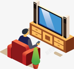客厅电视在客厅看电视的人矢量图高清图片