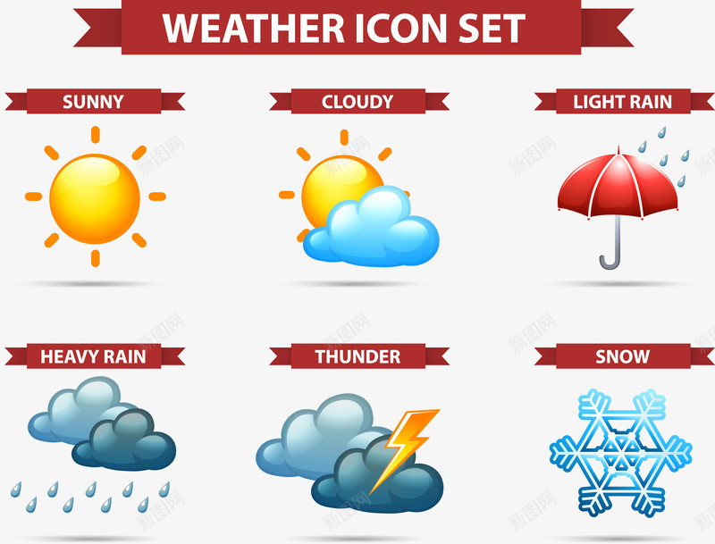 手绘天气预报图标png_新图网 https://ixintu.com 多云 天气预报 小雨 手绘 气温表 气象 风雨气温图