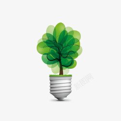 创意绿树灯泡矢量图素材