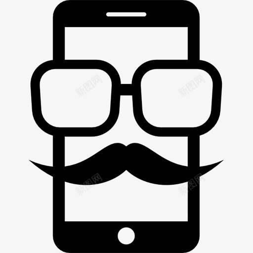 带着眼镜长着小胡子的手机图标png_新图网 https://ixintu.com 手机