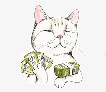 富有的猫png免抠素材_新图网 https://ixintu.com 卡通 手绘 猫咪 纸币