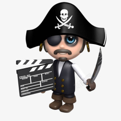 海盗装饰画板卡通海盗船长拿着场记牌高清图片