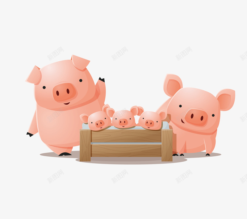 五只粉红色的小猪矢量图eps免抠素材_新图网 https://ixintu.com 动物 动物png 动物矢量图 小猪 粉色 矢量图