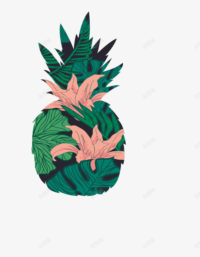 热带花朵菠萝花纹png免抠素材_新图网 https://ixintu.com 拼图菠萝 热带花朵 矢量png 花朵花纹 菠萝 菠萝花纹