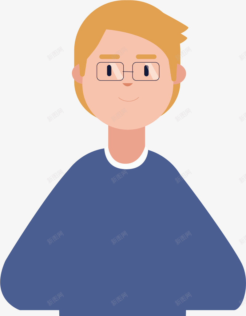 蓝色上衣男孩矢量图ai免抠素材_新图网 https://ixintu.com 人物 微笑 戴眼镜 男生 蓝色上衣 黄色头发 矢量图