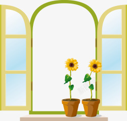 一扇窗子和植物素材