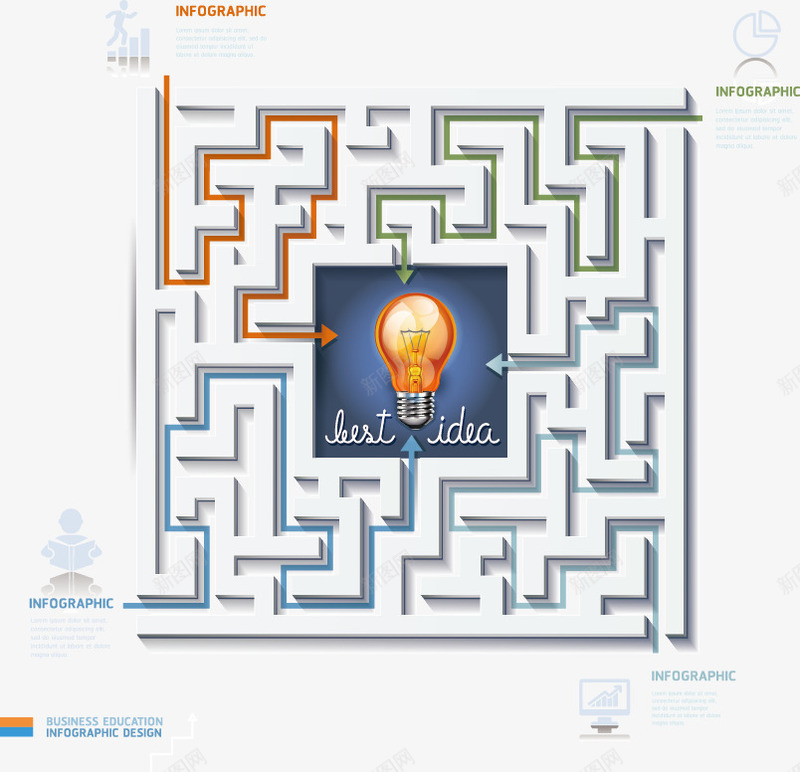 迷宫式图表png免抠素材_新图网 https://ixintu.com ppt 创意 商务 图表 灯泡