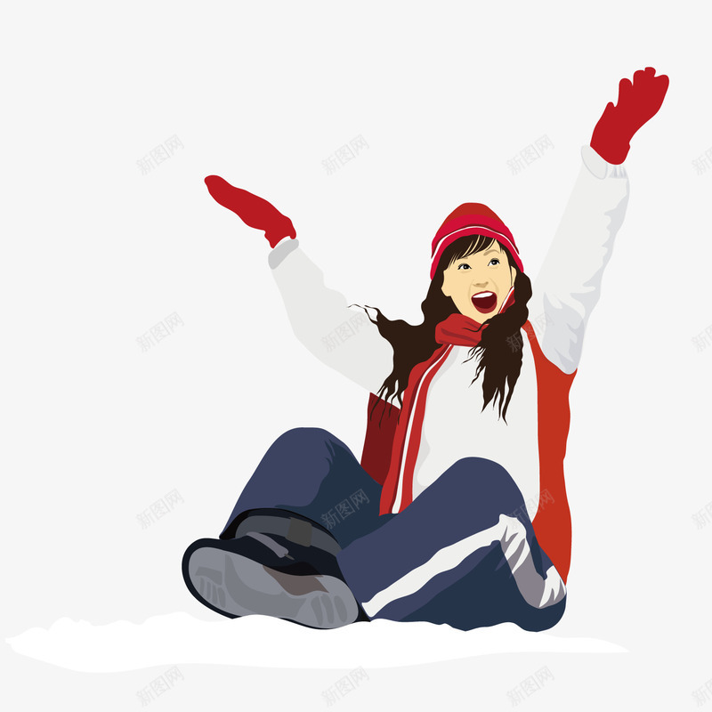 坐在雪地里张开手的女人png免抠素材_新图网 https://ixintu.com 大叫 女人 张开 雪地