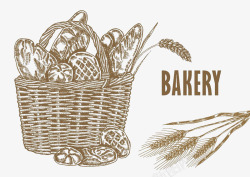篮子里的面包与小麦素材