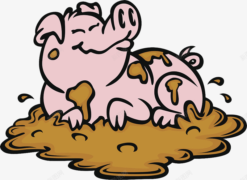 卡通插图可爱小猪趴在污泥里png免抠素材_新图网 https://ixintu.com 动物插图 卡通 可爱 小猪 污泥 污泥里 趴着 闭眼