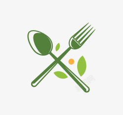 绿色的勺子叉子和叶子素材